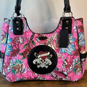 NWT Large Ed Hardy Pink Graphic Tote Bag
